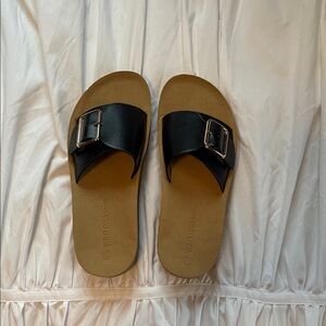 Wild Diva Black Slide Sandals with Buckle